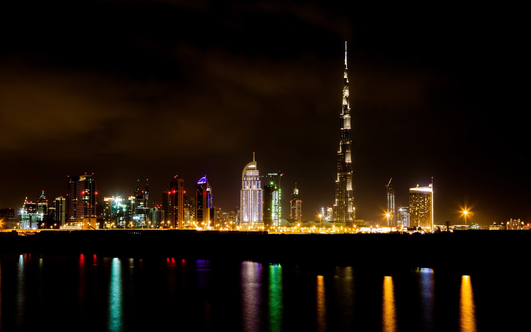 The Dubai skyline at night