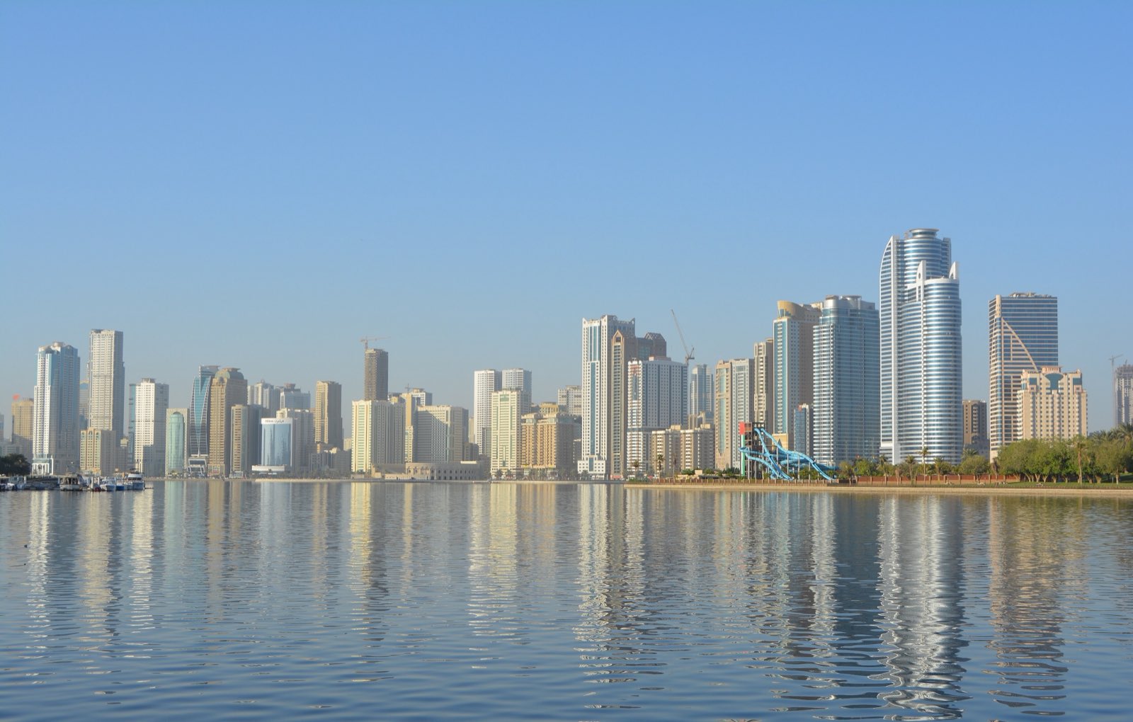 The Sharjah skyline across Khalid Lagoon